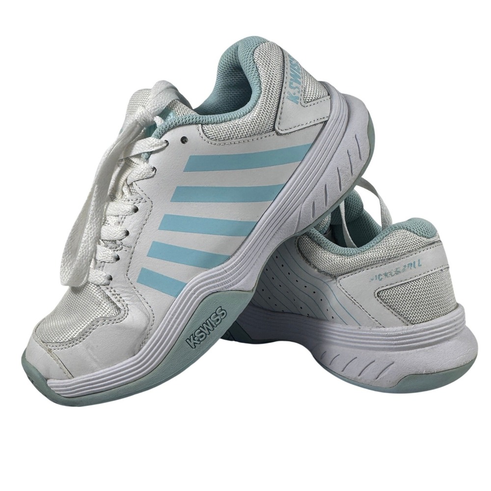 K-Swiss Pickleball Women Sneakers White Blue Leather‎ Mesh Court Shoes Size 7